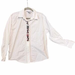 Vintage 90s ivy collectibles holiday embroidered white button front long sleeve